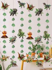 Dinosaur Theme Decorations, Dinosaur Birthday Party Streamers, Hanging Jurassic Dinosaur Pennants With Leaves, Suitable For Party Decorations, Banners, Ceiling Backdrops - Multicolor - View 10