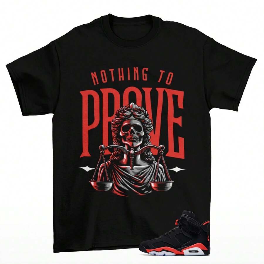 Black T-Shirt Matching Jordans 6 Reverse Infrared Sneakers - Shape - View 1