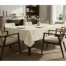 Rustic Dining Tablecloth 200x140cm, Synthetic Linen Fabric - Straw - View 1