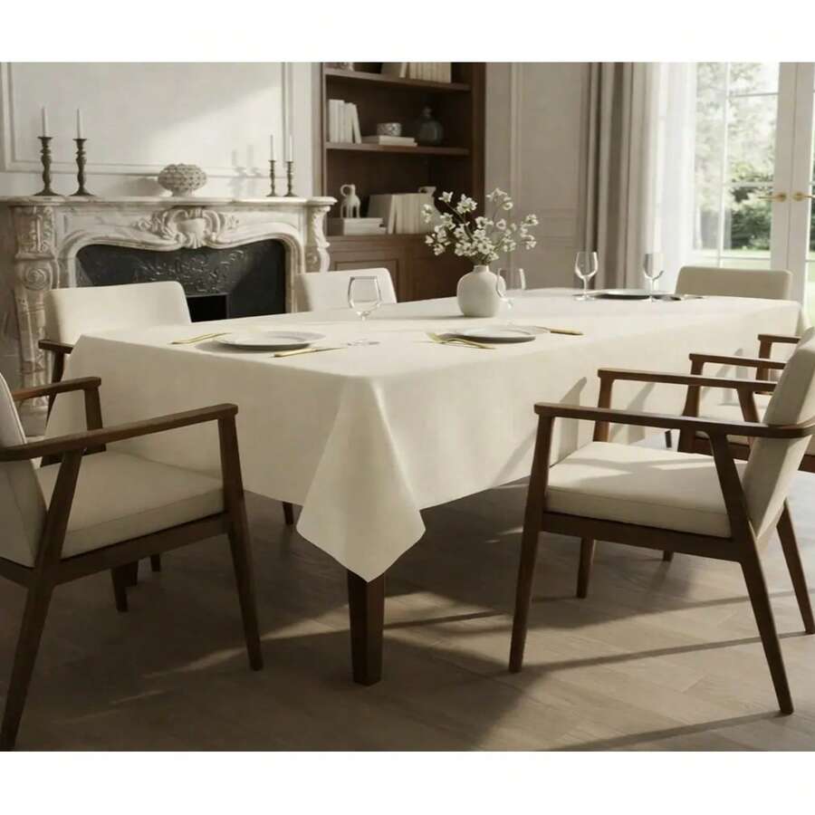 Rustic Dining Tablecloth 200x140cm, Synthetic Linen Fabric - Straw - View 1