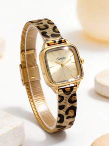 1 pieza Reloj de cuarzo elegante y retro para mujer, caja de aleación de alta calidad, lujoso y refinado, de moda minimalista, adecuado para el uso diario y la oficina, combina perfectamente con atuendos casuales modernos, ideal para salidas, trabajo, traslados, fiestas y bodas, un regalo perfecto para esposa, hermana, novia, familia y amigos, ideal para cumpleaños, aniversarios y otras ocasiones especiales, accesorio de reloj exquisito - Dorado - Ver 3
