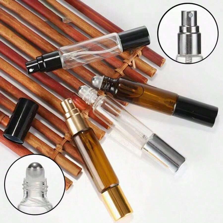 3pcs Luxury 2-In-1 Spray & Rollerball Refillable Bottle, 10ml Capacity Black Portable Cosmetic Vessel, Premium Sealed Leak-Proof Structure, Accurate Dosage Management, Minimalist Stylish Look, Versatile Daily, Travel And Dating Essential - 黑色 - 查看 1