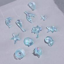 夏季海灘 3D 精細美甲裝飾－椰子樹、貝殼、海星、珍珠貝、魚尾、海螺設計，海灘派對、極光藍美甲裝飾，DIY 美甲用品，低過敏性美甲飾品 - 彩色 - 查看 5
