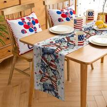 1pc Linen American Independence Day Table Runner, Red & Blue Star & Butterfly Pattern, Linen Eucalyptus Leaf Plaid, Suitable For Memorial Day Party Decoration - Multicolor - View 4