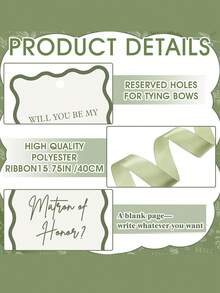 12/24/40pcs Blank Wedding Invitation Cards 9*6cm, Each Card Decorated With A Sage Green Bow, Suitable For Various Weddings, Bridal Shower, Engagement Party, Pre-Wedding Gathering, Etc. - Card - View 5