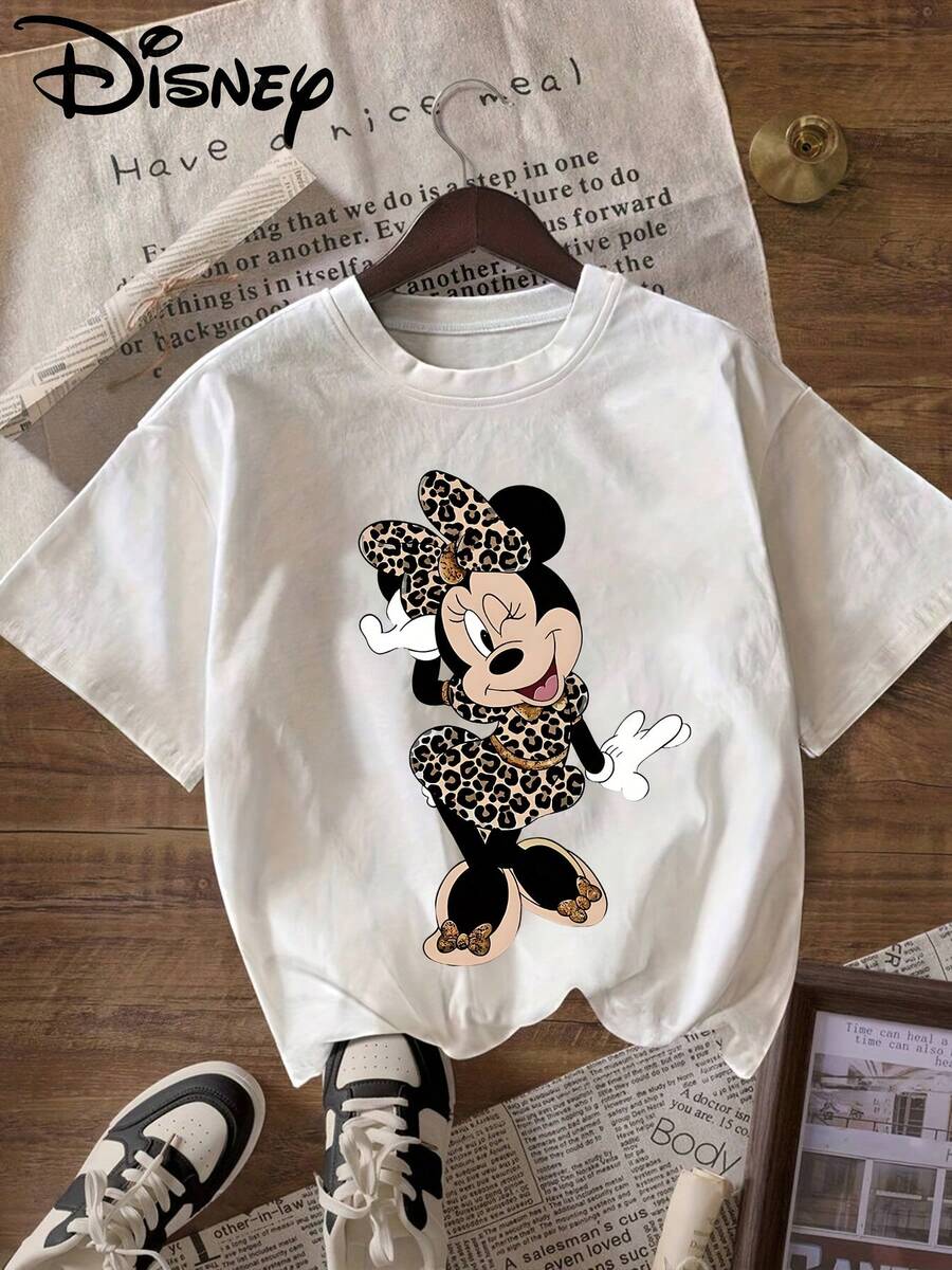 Disney Women's T-Shirt Mickey Mouse Clubhouse Minnie" Print T-Shirt, Round Neck Pullover Women's Casual Sports Short Sleeve Top - White - View 1