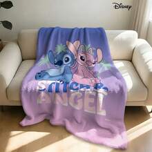 Couverture polaire avec impression de style minimaliste des personnages de dessins animés mignons Disney Stitch et Angel, dans des couleurs dégradées rêveuses. Couverture douce et légère pour se reposer et se réchauffer, convenant pour le canapé, le lit, le salon, la chambre, le bureau, les voyages, toutes les saisons - couleur 1 - Voir 3