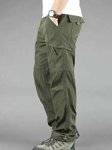 Pantalones de combate como pantalones de entrenamiento pantalones de trabajo de bolsillo múltiple pantalones de trabajo resistentes al desgaste y a los arañazos pantalones de trabajo para viajar al aire libre - Verde militar - Ver 1