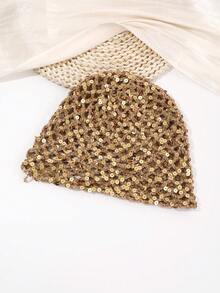 1 chiếc mũ len dệt kim đính sequin phong cách Bohemian thời trang, phụ kiện dành cho nữ. - Nhiều màu - Xem 6