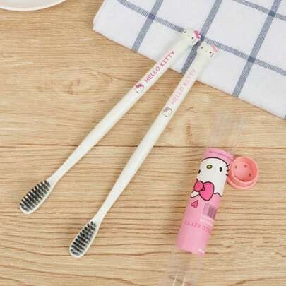  Cute Sanrio Kitty Cinnamoroll Soft Bristle Toothbrush, Household Adult Student Cartoon Toothbrush Deep Clean Teeth Soft Manual Toothbrush