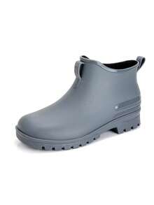 Botas de lluvia unisex para hombre y mujer, diseño sencillo de color sólido ideal para parejas, calzado exterior impermeable con suela antideslizante y resistente al desgaste, versátiles para combinar cualquier look, perfectas para días lluviosos, acampadas, pesca y paseos en la playa. - Gris - Ver 3