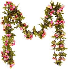 Guirnalda de Follaje en Rosas Artificiales 2.2m, Vides en Seda Simulada, Guirnalda de Flores Falsas para Bodas, Plantas Verdes para Decoración de Techos y Paredes, Rosa - color naranja - Ver 1