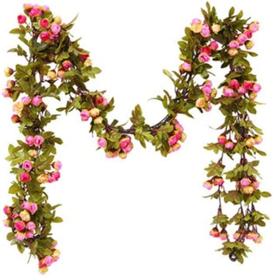 Guirnalda de Follaje en Rosas Artificiales 2.2m, Vides en Seda Simulada, Guirnalda de Flores Falsas para Bodas, Plantas Verdes para Decoración de Techos y Paredes, Rosa - color naranja - Ver 1