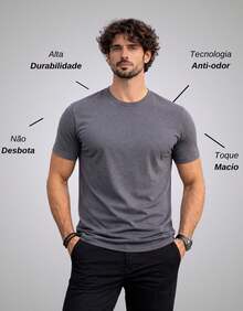 Men's Egyptian Cotton T-Shirt With Elastane, Slim Fit, Premium Egyptian Cotton Knit - 深灰色 - 查看 2