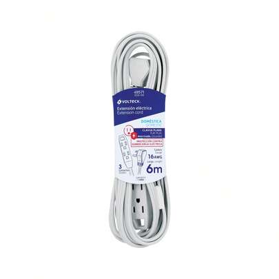 Extension domestica aterrizada 6 m blanca con clavija plana eda-6b volteck 49571