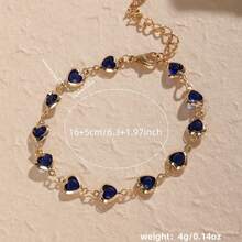 Colorful Heart-Shaped Bracelet, Candy-Colored Glass Heart-Shaped Bracelet, Worn On The Beach In Summer, Valentine'S Day Gift - Xanh đậm - Xem 2