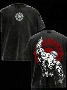 Escanor The One T-Shirt – Vintage Washed Seven Deadly Sins Lion Sin Of Pride Anime Graphic Tee, Noon Power Gym Aesthetic Print, Oversized Soft Cotton Streetwear, Unisex Casual Apparel, Gift For Anime Fanssummer Outfits For Women100 Percent Cotton Graphic Tees - 黑色 - 查看 1