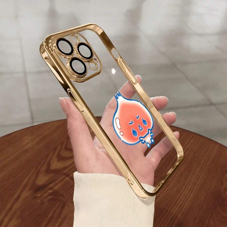 スマホケース TPUケース メッキ加工 レンズ保護カバー付き キャラクターイラスト 可愛いデザイン 大人可愛い 女子向け 柔らかTPU 全面保護 耐衝撃 傷防止 カメラレンズ保護 レンズ全体保護 17pro Max/17pro/17/11/12/13/14/15/15Pro/15PluS/15Pro Max/16/16Pro/16PluS/16Pro Max/MIN/X/XR 対応 インスタ映え 大人上品 プレゼント - 金色 - チェックする 1