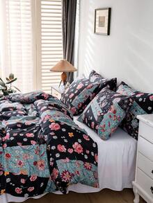 Bộ ga trải giường phong cách đồng quê 3 món (2 vỏ gối, 1 vỏ chăn, không bao gồm chăn bông), bộ ga trải giường mềm mại và thoáng khí với họa tiết hoa trang nhã, phù hợp cho mọi mùa, tạo không gian ấm cúng cho phòng ngủ hoặc ký túc xá, món quà lý tưởng. - Đen và xanh - Xem 7