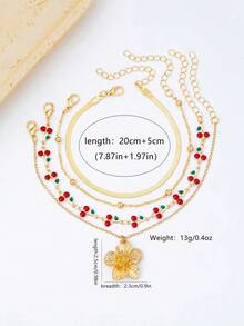 Bộ 4 chiếc lắc chân mặt dây chuyền hình hoa dâm bụt và hoa anh đào thời trang, thích hợp cho các cô gái tuổi teen. - Vàng - Xem 5