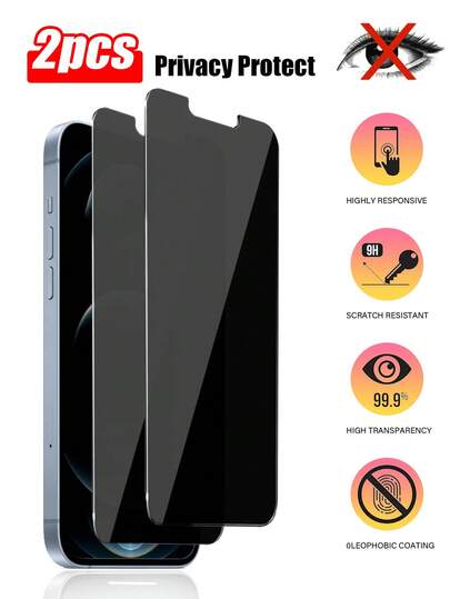 4pcs Privacy Tempered Glass Screen Protector, 9H Hardness, Full Coverage Anti-Peeping, Bubble-Free, Compatible With Phone Cases, Protects Sensors, Suitable For IPhone 17, 17 Air, 17 Pro, 17 Pro Max, 16 Pro Max, 15 Pro Max, 14 Pro Max, 13, 12, 11