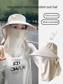 Women's Summer Sun Hat With Face Mask And Neck Guard, Outdoor Sun Protection Wide Brim Sun Hat - Multicolor - View 1