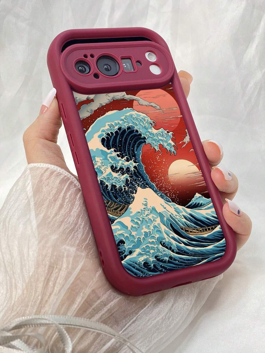 NR87 グレートウェーブ レッドサンプリント,対応するPixel 10 9 8 Pro 9A 8A ケース、対応するiPhone17 16 15 14 13 12 11 Pro Max 7 8 16 15 14 Plus 16e 17e 17 Air ケース、フルカメラ保護ソフト TPU ケース、キャンディカラーエンジェルアイラダーマットシリコン肌に優しいタッチフォンケースカバー(女性&女の子向け) - バーガンディ - チェックする 1