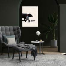 Impresión artística plana 2D, 2D plana, 1 pieza sin marco que presenta compañeros de animales caprichosos y surrealistas, diseñada en un estilo suave y curativo que muestra la armonía entre las personas y los animales. Ideal para estudios, salas de estar acogedoras - Enmarcado - Ver 2