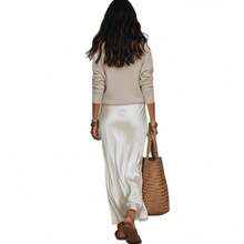Fashionable New Women Satin Top Dress 2-Piece Set Elegant Business Casual Long Sleeve Office Outfit - 杏色 - 查看 6