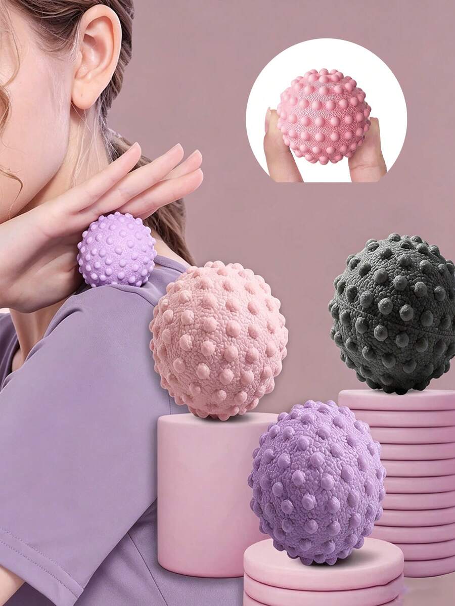 1pc 7cm TPE Massage Ball, Hard Cervical Vertebrae Massage Ball Helps Muscle Relaxation, Suitable For Hand, Foot And Back Magnetic Therapy Yoga Ball - Baby Pink - View 1