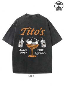 Camisetas gráficas de algodón lavado vintage extragrandes de Tito's Vodka Austin Texas, conjuntos a juego para parejas, tops de verano, 100% algodón puro, camiseta vintage de marca de alcohol para hombre, camisetas divertidas, camisas de verano, ropa de playa para hombre, ropa de verano para hombre, camisetas Y2K para hombre, adecuadas para ropa urbana vintage y deportes y ocio al aire libre, regalo del Día del Padre, un regalo para los entusiastas del alcohol. - Negro - Ver 2