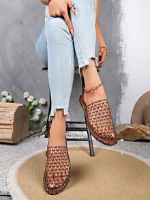 European And American Style New Women's Back Strap Hollow Out Comfortable Beach Flat Sandals Casual Slippers - Dark Brown - View 16