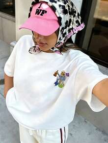 Funny Frog Unique Print, Casual Summer Vacation T-Shirt - White - View 2