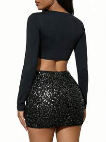 Blazique Quần short nữ casual gợi cảm, bóng bẩy, phối màu, thích hợp cho kỳ nghỉ và đi biển, màu đen mùa hè. - màu đen - Xem 8