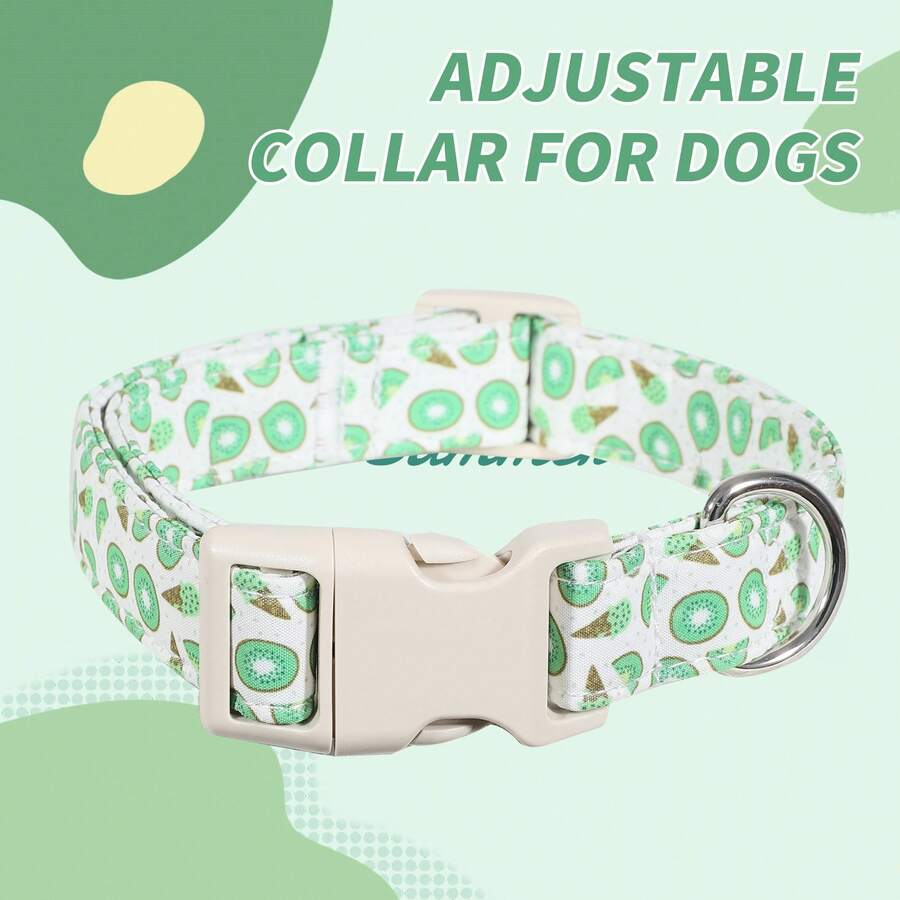 Vòng cổ cho chó in hình quả kiwi có thể điều chỉnh, chất liệu polyester bền chắc, màu trắng, họa tiết trái cây, có khóa an toàn, dây đeo cổ chủ đề mùa hè có thể giặt được để dắt chó đi dạo. - Phối màu - Xem 1