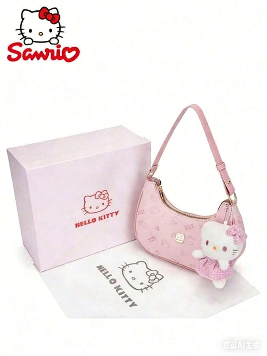 SANRIO 1 chiếc túi đeo chéo vai in hình Hello Kitty màu hồng, chất liệu PU bền, khóa kéo, kiểu dáng dễ thương, phù hợp cho bé gái. - Nhiều màu - Xem 1