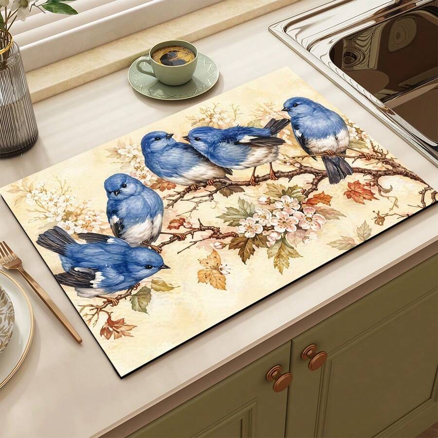 1pc Absorbent Drying Mat, Kitchen Decor Coffee Machine Pad, Beverage Coaster, Bowl & Dish Mat, Handmade Coffee Pot Draining Mat, Kitchen Floor Mat, Placemat, Tabletop Mat, Silicone Dish Drying Mat With Anti-Slip Backing, Heat Resistant, Hides Stains, Super Absorbent Kitchen Mat, Easy To Clean Dish Rack Mat, Suitable For Kitchen, Dining Table, Cafe, Bar, Holiday, Party, Home Decor, Holiday Gift - Multicolor - View 1