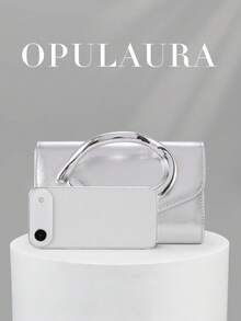 Tas Clutch OpulAura Retro Warna Solid, Dompet Kompak Serbaguna, Tas Tangan Kulit PU Modis untuk Wanita, Cocok untuk Pernikahan, Pesta, Gala, Makan Malam, dan Acara Lainnya - Perak - View 3