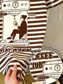 Áo thun nữ tay ngắn cổ tròn in chữ và sọc của Coffee Club Graphic, trang phục mùa hè cho nữ, màu trắng. - trắng - Xem 4
