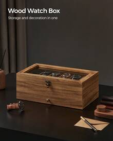 SONGMICS 12-Slot Watch Box, 2-Tier Watch Display Case With Large Glass Lid, Removable Watch Pillows, Velvet Lining, Jewelry Box, Gift Idea - 質樸胡桃木 - 查看 5