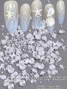 3D珍珠钻石水钻海洋主题美甲饰品套装 - 12种尺寸，包含贝壳、鲍鱼、海马、海星、海螺和仿珍珠珠子，适用于DIY美甲，美甲用品，美甲宝石 - 彩色 - 查看 2