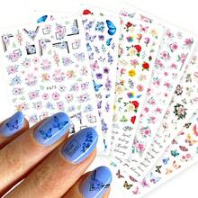 2 buah Stiker Nail Art Acak, Stiker Kuku Perekat Berwarna-warni Motif Kupu-kupu & Bunga Mawar Vintage - MultiWarna - View 4