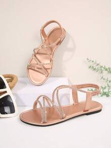 Sandal một ngón quai chéo đính đá lấp lánh, giày bệt đế mềm thoải mái cho nữ, sandal dự tiệc mùa hè, phong cách giản dị, thanh lịch kiểu cổ tích. - Rượu sâm banh - Xem 8