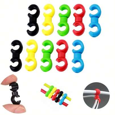 5pcs Heavy Duty Clamps With Rotating S-Shaped Hooks And Locking Devices - Multiple Colors (Black, Green, Blue, Red, Yellow) - Suitable For Mountain Bikes, Road Bikes And Hybrid Bikes Brake And Derailleur Clamps - Durable Plastic S-Shaped Clips Ensure Management And Easy Installation - Compatible With Disc Brakes And Derailleurs, Derailleur Cables, Accessories, Cables, Brake Lines
