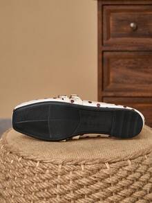 WHDXY 女士复古美式波点玛丽珍鞋，方头双扣设计，适合搭配牛仔裤/连衣裙 - 杏色 - 查看 8
