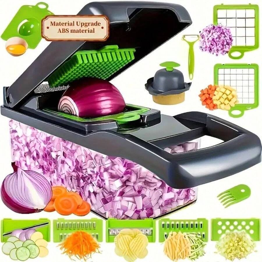 Bộ 16 dụng cụ thái rau củ, thiết kế tối giản, trong suốt, đa chức năng: thái lát, bào, gọt vỏ julienne, thích hợp để thái hành tây, tỏi, cần tây. - Bộ dụng cụ cắt rau củ 16 món - Xem 1