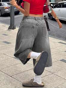 Spring/Summer New European And American Streetwear Style Mid-Waist Non-Stretch Loose Casual Plus Size Women Denim Shorts - Light Grey - View 1