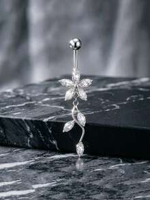 1 chiếc khuyên rốn thiết kế hoa đính đá Cubic Zirconia lấp lánh, sang trọng, phù hợp cho nữ giới đeo hàng ngày, hẹn hò, dự tiệc, đi biển mùa hè. - hoa - Xem 5