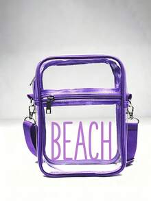1pc Clear Crossbody Makeup Bag, Printed Beach Word ,Transparent Cosmetic Pouch With Adjustable Strap, Travel Toiletry Bag, Suitable For Vacations - Multicolor - View 16