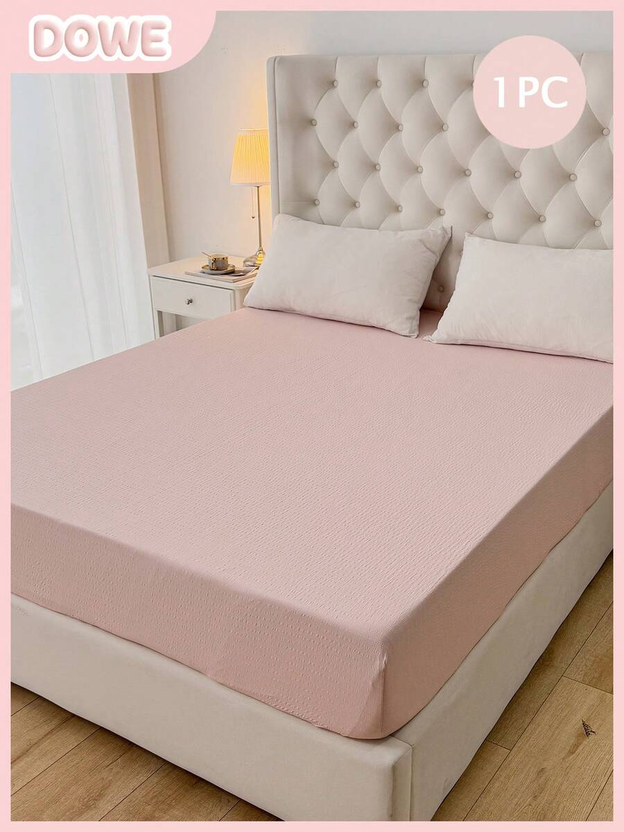 1pc Solid Color, Textured Wrinkle, Raised Pattern Fitted Sheet, Mattress Protector Cover, Deep Pocket Design, Soft & Breathable, Fits Various Bed Sizes